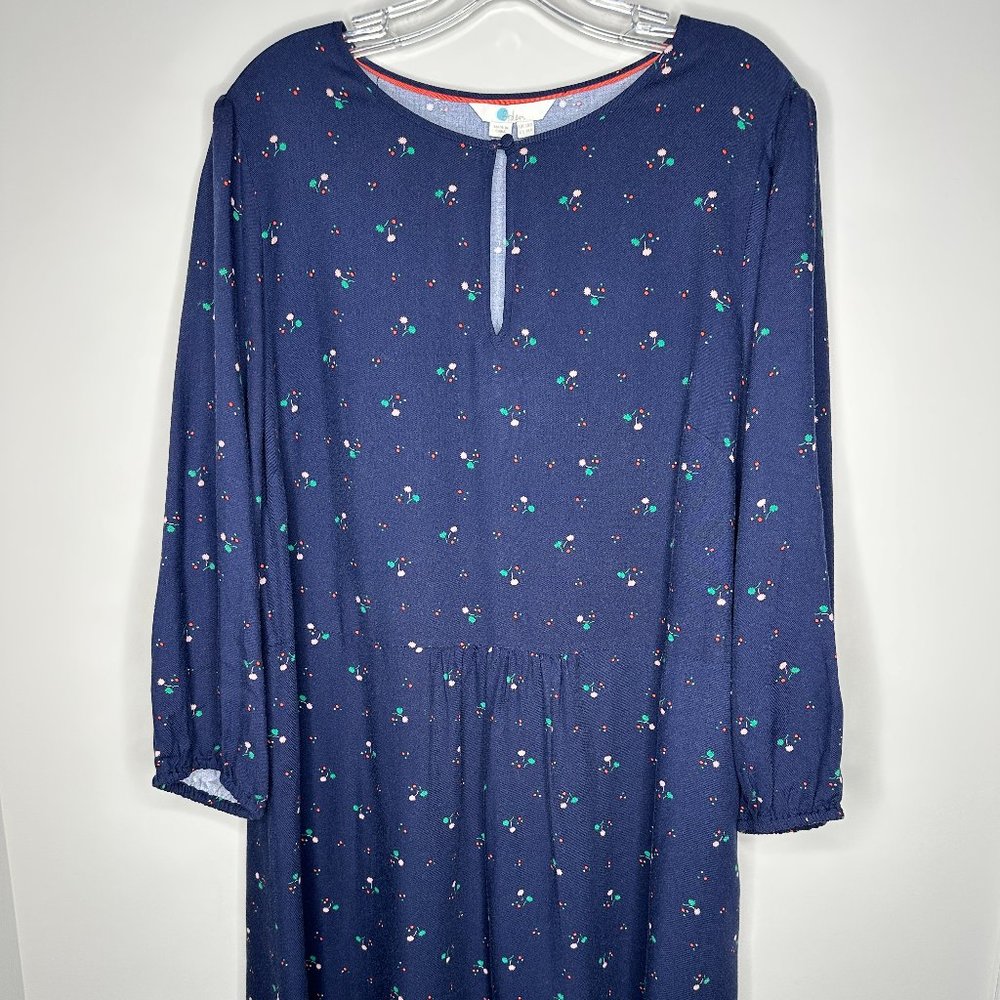 Boden US Size 14R Navy Blue Pom-Pom Bud Nerissa 3/4 Sleeve Dress